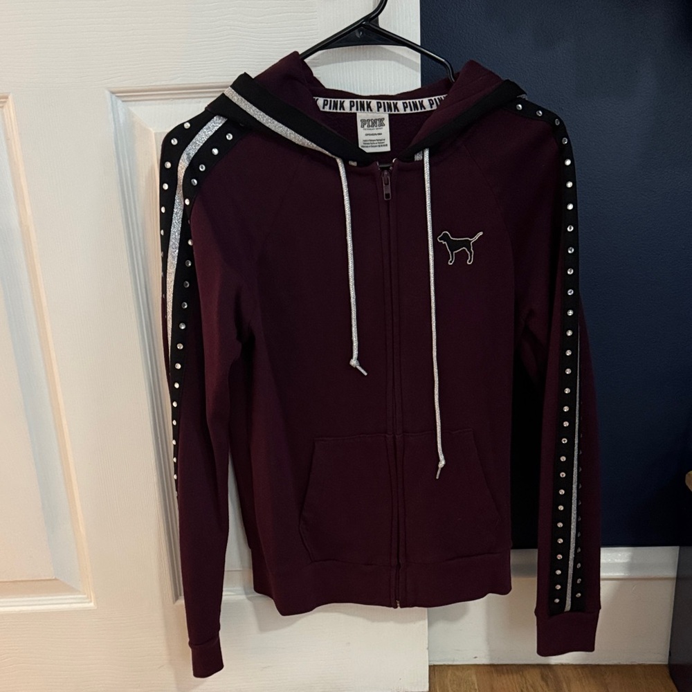 PINK Victoria's Secret Maroon Studded Zip-Up Hoodie